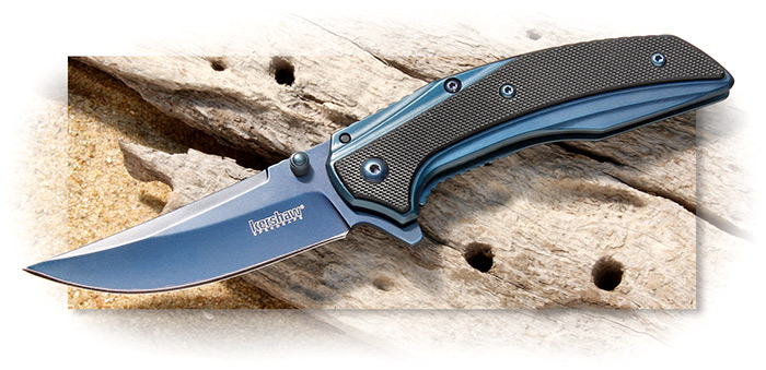 KERSHAW OUTRIGHT - BRILLIANT BLUE PVD COATED BLADE & HANDLE - POCKET CLIP