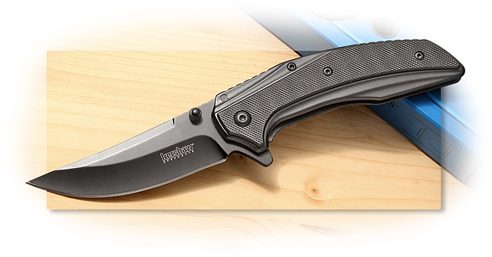 KERSHAW - OUTRIGHT BLACK - BLACK PVD COATED BLADE - G-10 OVERLAY FRONT HANDLE SCALE