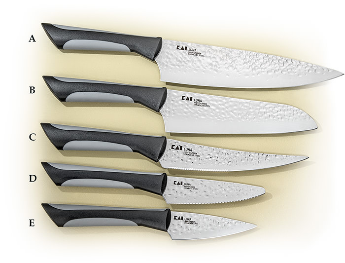 kai luna kitchen knives chef santoku utility citrus paring knives hammer finished 14116 din steel