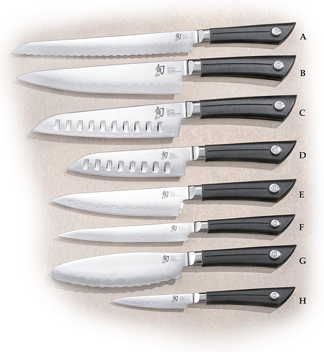 Shun Sora Kitchen Knives - composite blade with VG-10 San Mai. Very fine, thin, sharp kitchen knives