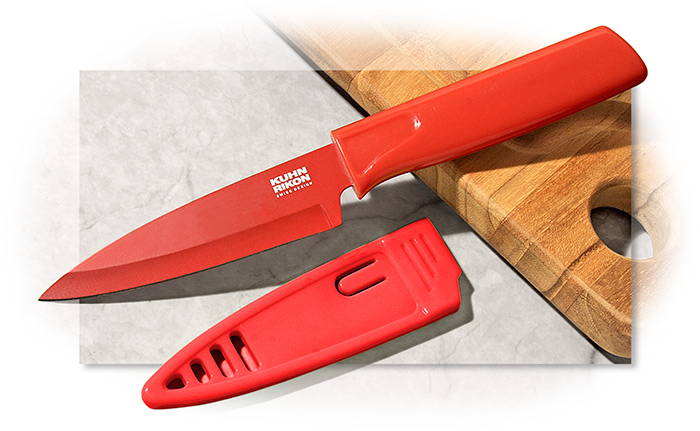 Kuhn Rikon Non-Stick Straight 4-Inch Paring Knife, Set of 3, Red