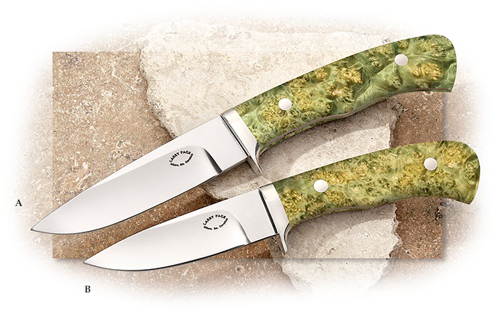 LARRY PAGE - 4 INCH DROP POINT HUNTER - GREEN BOX ELDER HANDLE - CPM-154 STAINLESS STEEL BLADE