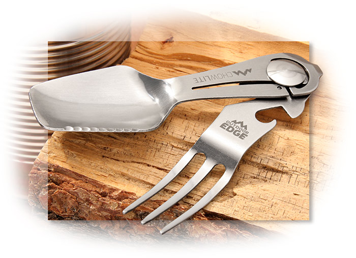OUTDOOR EDGE - CHOWLITE - STAINLESS STEEL - FOLDING DESIGN - FULL SIZE FORK AND SPOON