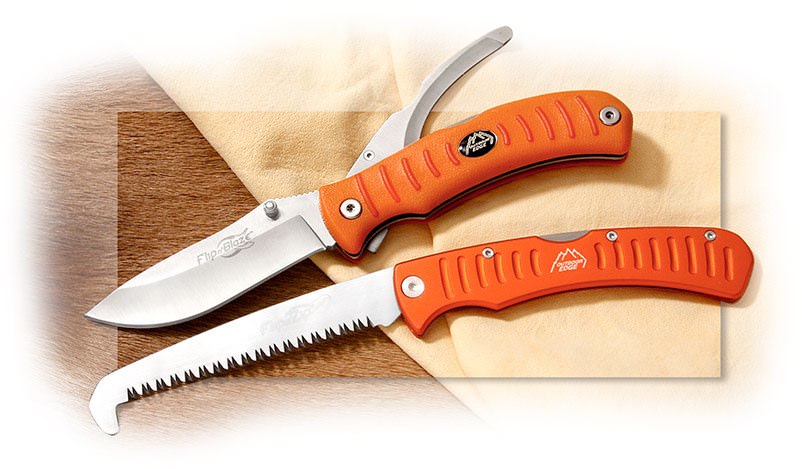 OUTDOOR EDGE - FLIP N BLAZE/SAW COMBO PACK - INCLUDES DUAL SKINNING AND GUT-HOOK KNIFE - SAW LOCKBAC