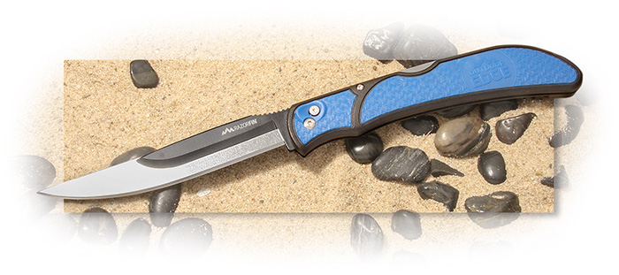 OUTDOOR EDGE - RAZORFIN - BLUE TPR INSERTS BLACK HANDLE COMES WITH 4 REPLACEMENT BLADES