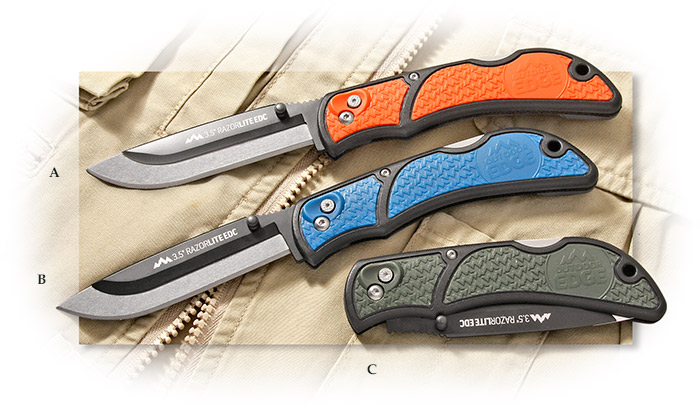 OUTDOOR EDGE - 3.5 RAZORLITE EDC - ORANGE TPR INSERTS BLACK HANDLE - INCLUDES 6 REPLACEMENT BLADES