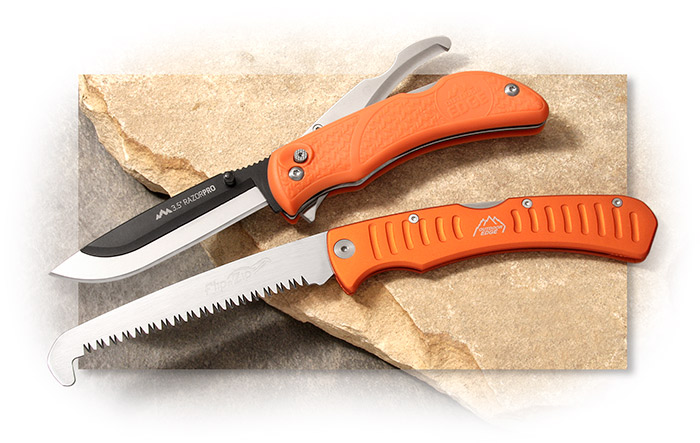 OUTDOOR EDGE - RAZORPRO SAW COMBO - ORANGE HANDLE - 2 FOLDER SET WITH CAMO PRINT NYLON SHEATH