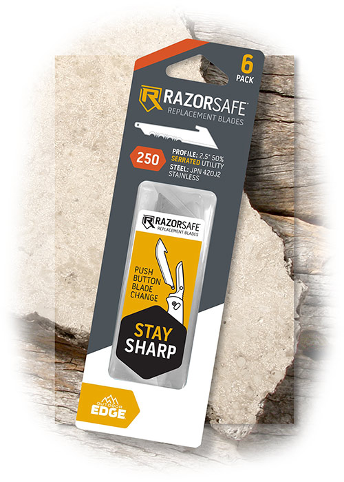 Outdoor Edge RazorSafe Blade Refill Size 250 – Satin Finish Utiltiy Blade Combo Edge