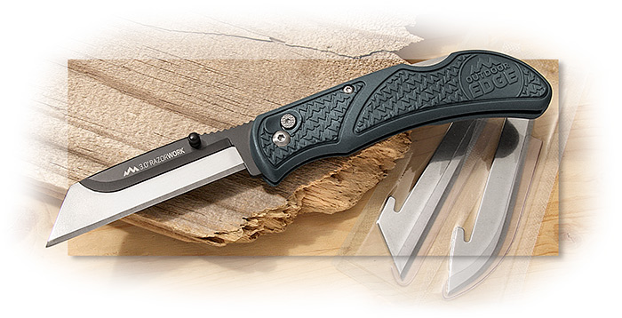 OUTDOOR EDGE - RAZOR-WORK - Replaceable blades - 3 BLADES INCLUDED 1 DROP POINT, 2 Sheepsfoot