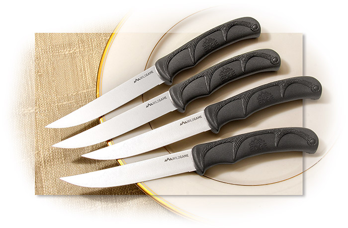 OUTDOOR EDGE - WILDGAME STEAK KNIVES - SET OF 4 BLACK HANDLES - 420J2 STAINLESS STEEL BLADES