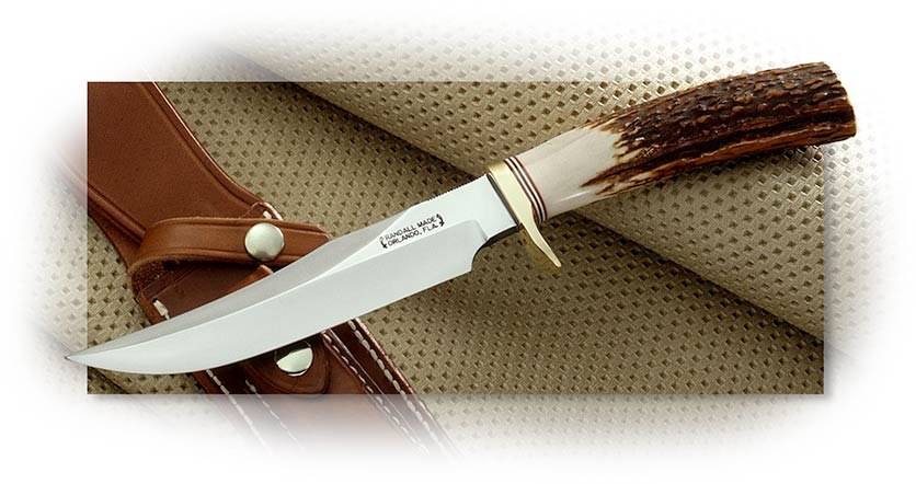Randall® Model 12 Little Bear Bowie - Stag Handle - O-1 Tool Steel, Pocket Sharpening Stone