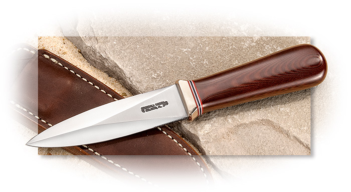 Randall Model 24 Guardian - 440A stainless steel handmade dagger, maroon handle, leather sheath