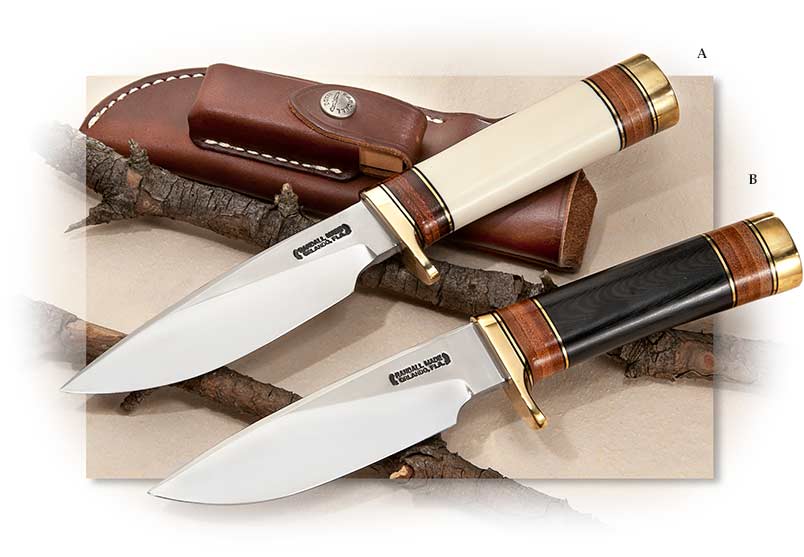Randall® Model 25 with O-1 tool steel, white Ivorite and leather Handle,  pocket stone, sheath