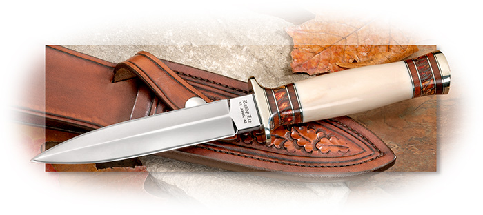 RANDY LEE - DAGGER WITH FAUX IVORY HANDLE - DESERT IRONWOOD AND PINECONE SPACERS - NICKEL SILVER