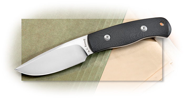 A.G. Russell Personal Hunter. D2 high carbon non-stainless Tool steel, kydex sheath. 