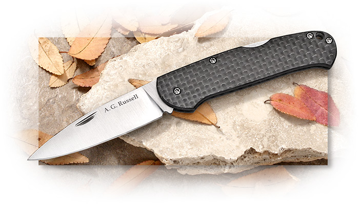 A.G. Russell 3" Mid Lock Slim Folding Pocket Knife in Carbon Fiber handles. Lightweight