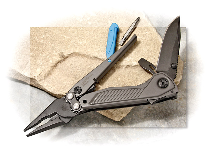 SOG - FLASH MT - URBAN GRAY HANDLE WITH CYAN BLUE ACCENT - MULTI- TOOL - COMPOUND LEVERAGE PLIERS