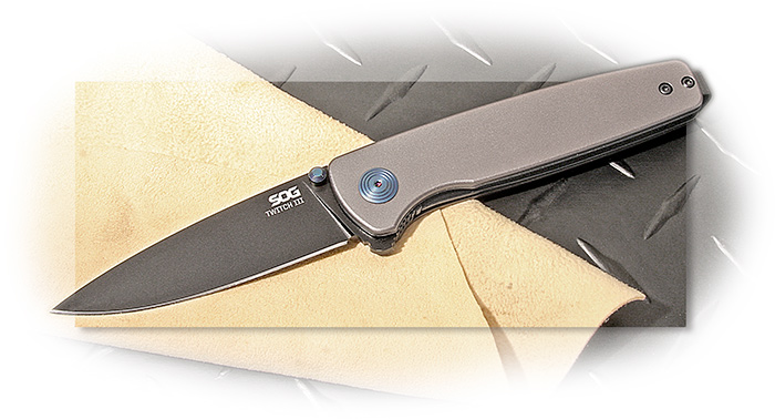 SOG - TWITCH III - ASSISTED FOLDER - GUNMETAL GRAY ANODIZED ALUMINUM - BLUE ACCENTS