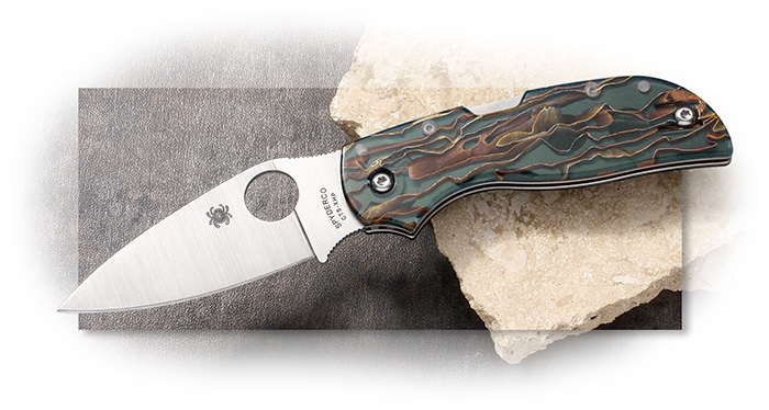 Spyderco Chaparral 3 Raffir Noble Camo handle with smokey brass and copper mesh