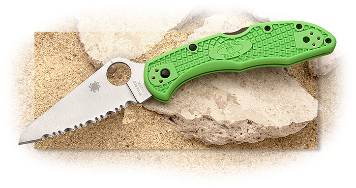 SPYDERCO - SALT 2 - GREEN FIBERGLASS REINFORCED NYLON - SPYDER EDGE BLADE - 4 POSITION POCKET CLIP